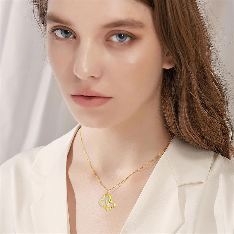 10K 14K 18K Gold Personalized  Birthstone Name Heart Pendant Necklace