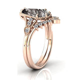 Sterling Silver 10K 14K 18K Personalized Engraved 2CT Natural Black Rutilated Quartz Engagement Ring Set