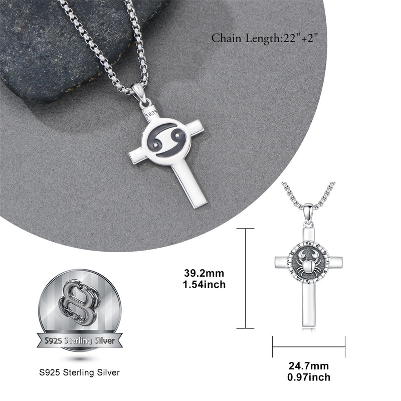 Sterling Silver 12 Constellation Cross Pendant Necklace