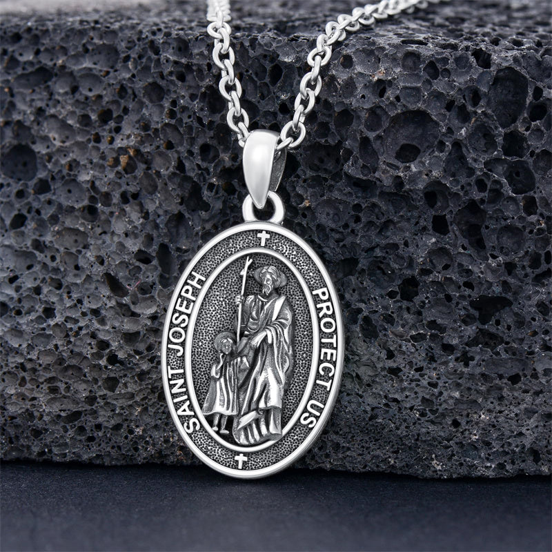 Sterling Silver St Anthony Francis Joseph Peregrine Raphael Sebastian Medal  Protection Pendant Necklace