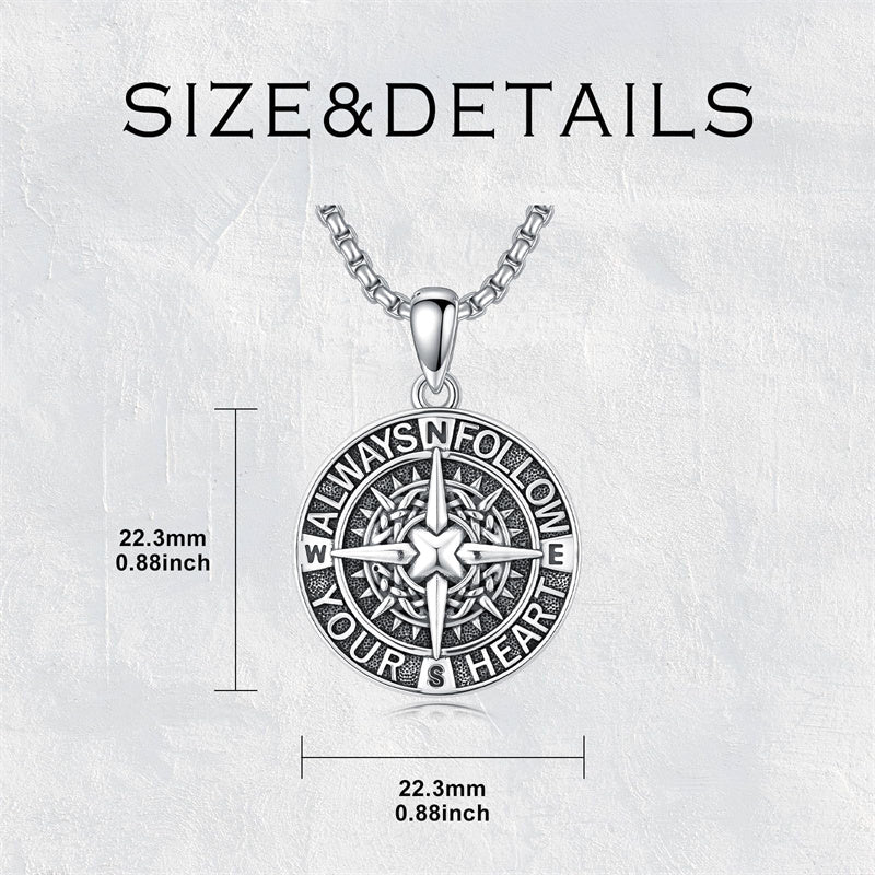 Sterling Silver Compass Pendant Necklace Graduation Jewelry Gift