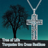 Sterling Silver 3D Bar Turquoise Tree of Life Urn Necklace for Ashes
