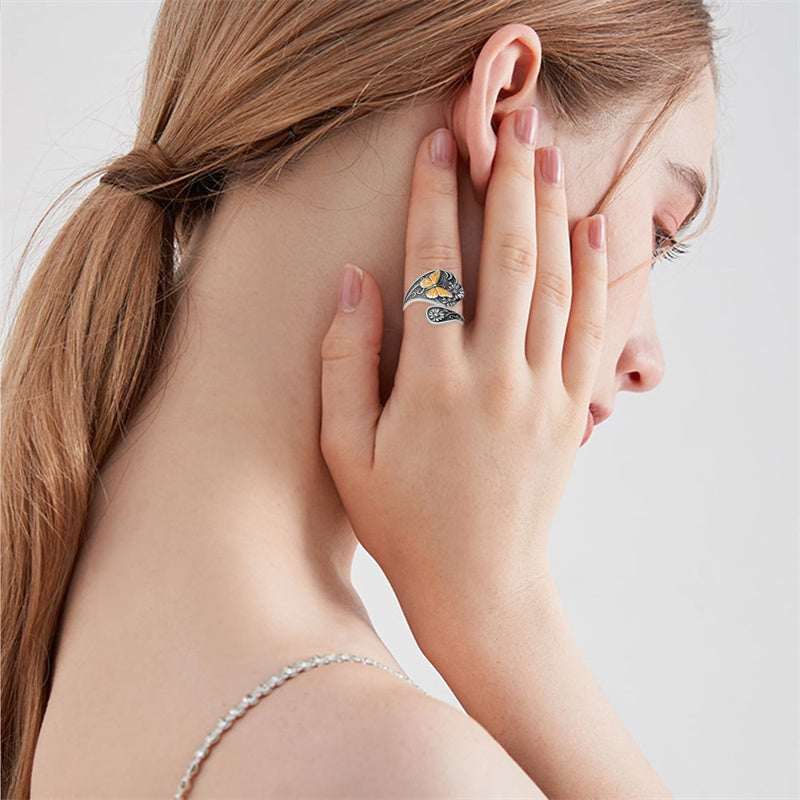 Sterling Silver Hummingbird Butterfly Bee Red Cardinal Pink Flamingo Adjustable Spoon Ring