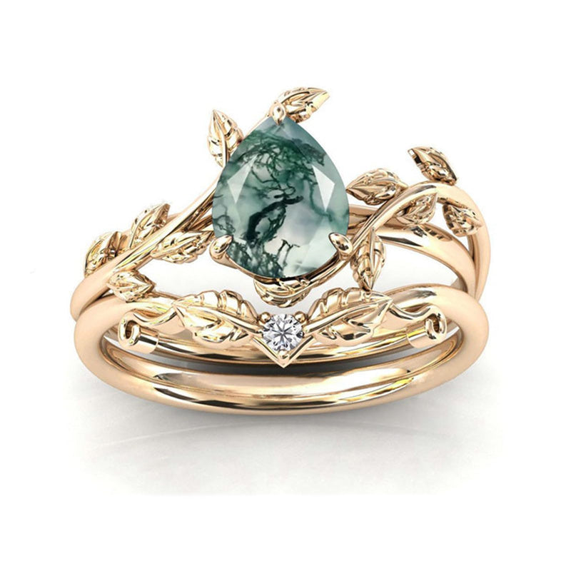 Sterling Silver Natural Moss Agate Blue Sandstone Opal Set Ring