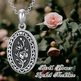 Sterling Silver Personalized Photo 12 Month Birth Flower Pendant Necklace