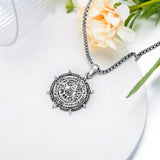 Sterling Silver Aztec Lion Cross Pendant Necklace