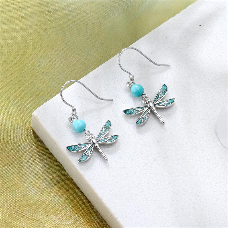 Sterling Silver Turquoise Owl Dragonfly Butterfly Hummingbird Dangle Earrings