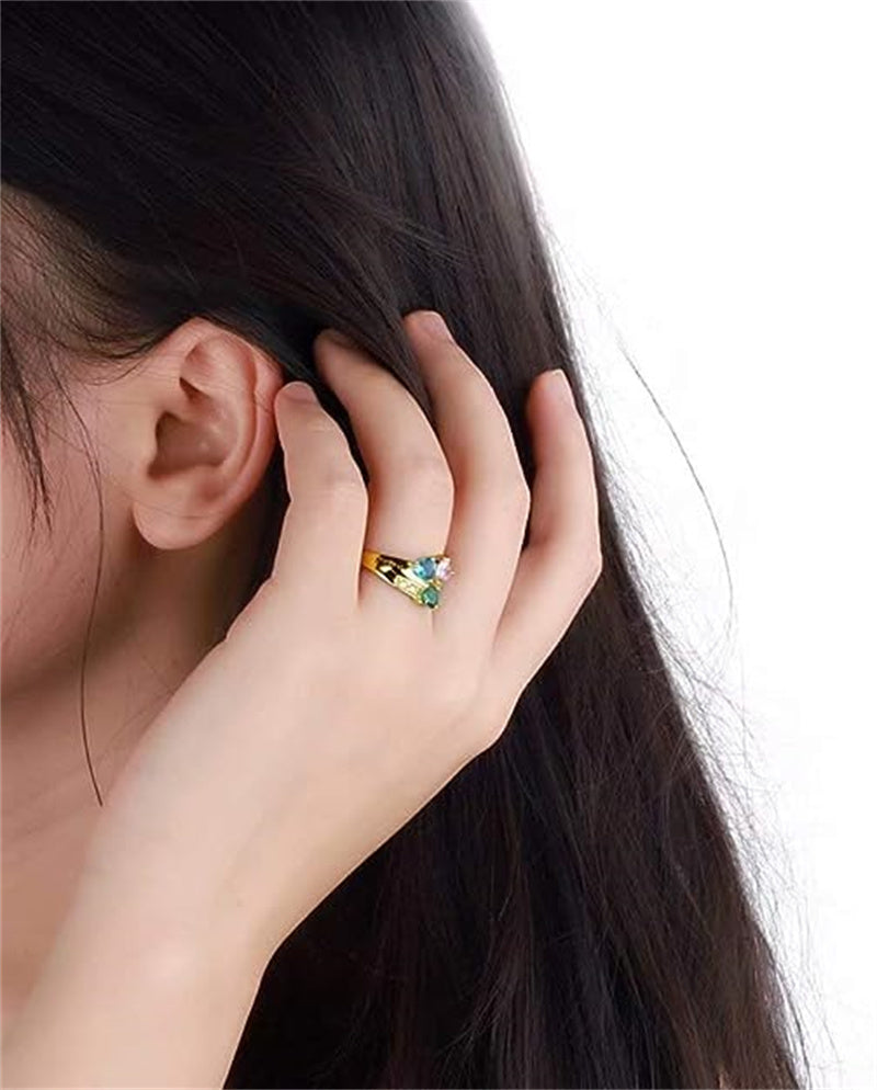 10K 14K 18K Gold Personalized Engraved 3 Birthstones Ring