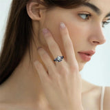 Sterling Silver 10K 14K 18K Long Hexagon Leaf Unique Vine Moss Agate Engagement Wedding Anniversary Ring Set