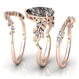 Sterling Silver 10K 14K 18K Personalized Engraved 2CT Natural Black Rutilated Quartz Engagement Ring Set