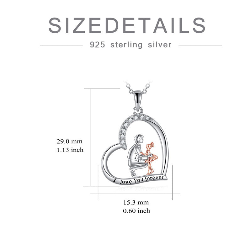Sterling Silver Father Daughter Heart Pendant Necklace from Dad Gift for Daughter