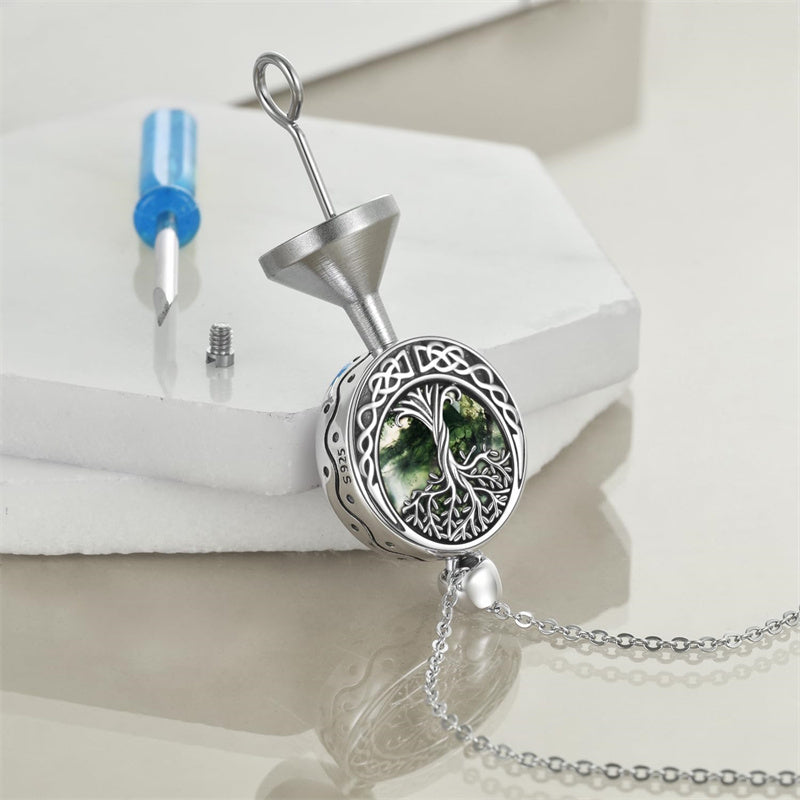 Sterling Silver Tree of Life Urn Necklaces Abalone Opal Shell Cremation Jewelry for Ashes
