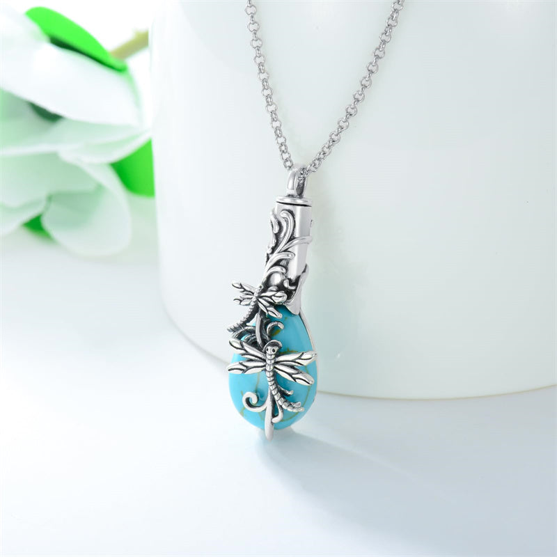 Sterling Silver Turquoise Drgonfly Butterfly Urn Necklace for Ashes