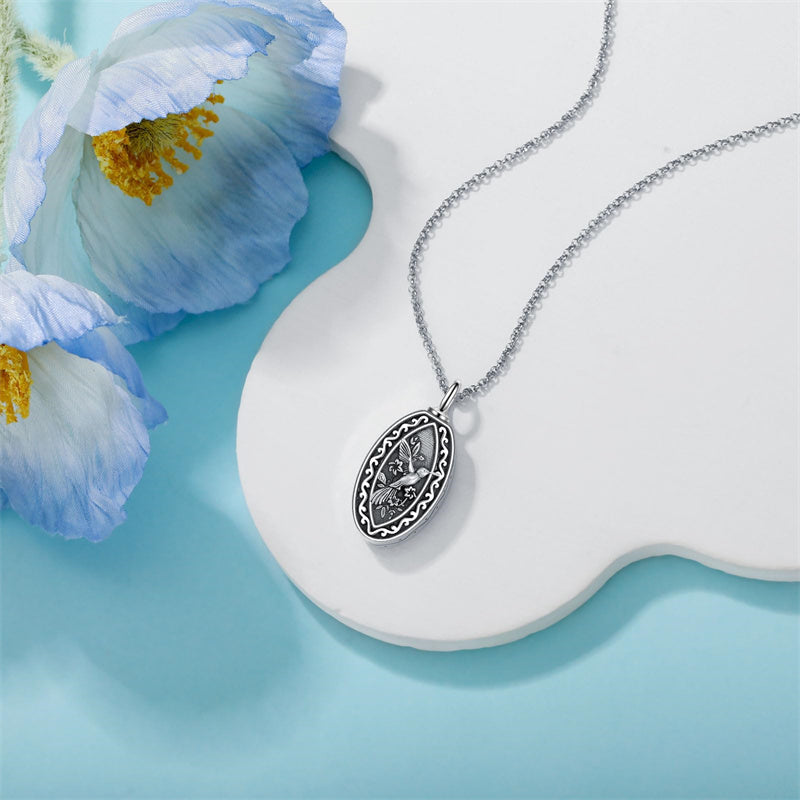 Sterling Silver Personalized Engraved Hummingbird Urn Necklaces for Ashes