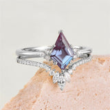 Sterling Silver 10K 14K 18K Gold Kite Cut Gemstone Wedding Ring Set
