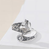 Sterling Silver Cat Adjustable Spoon Ring for Women