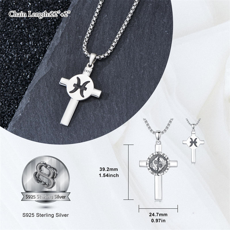 Sterling Silver 12 Constellation Cross Pendant Necklace
