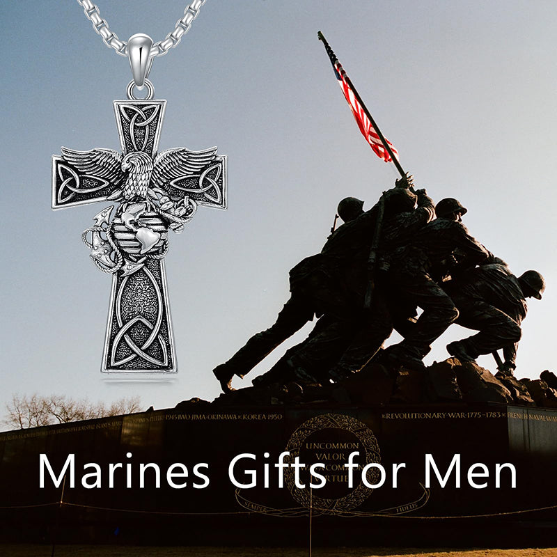 Sterling Silver Marines Cross Pendant Necklace for Men