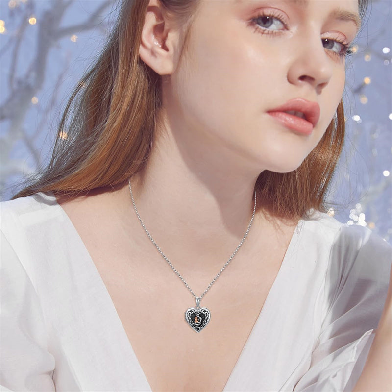 Sterling Silver Personalized Photo Abalone Shell Turquoise Malachite Father Daughter Pendant Necklace