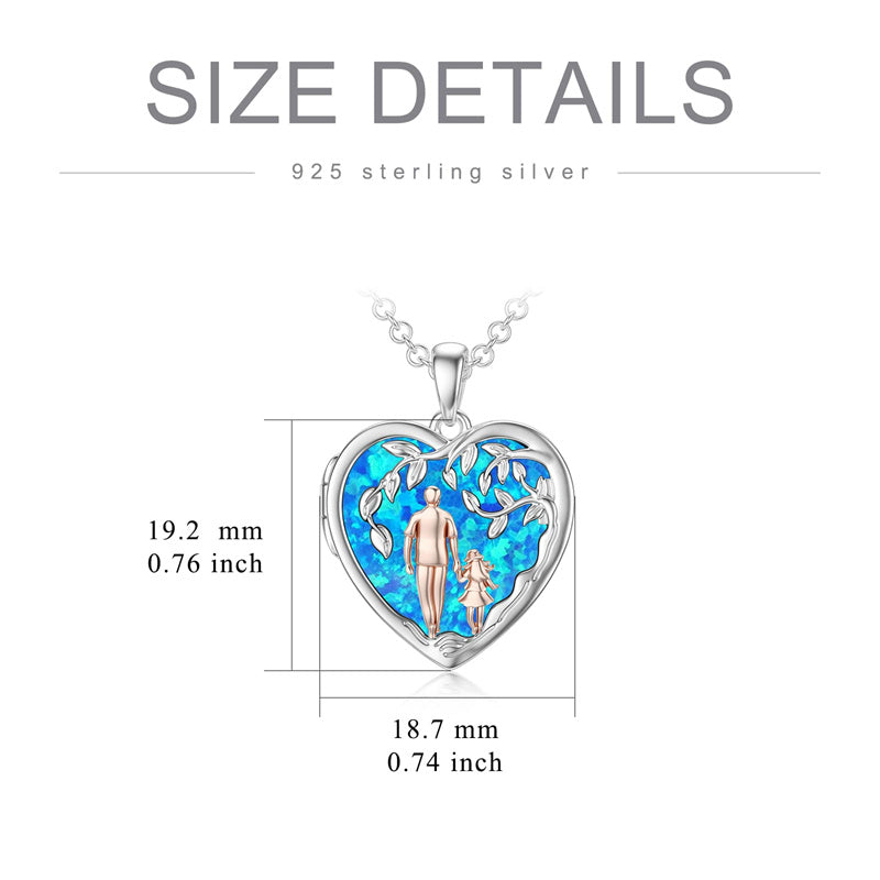 Sterling Silver Personalized Photo Blue Opal Luminous Stone Pink Opal Father Daughter Pendant Necklace