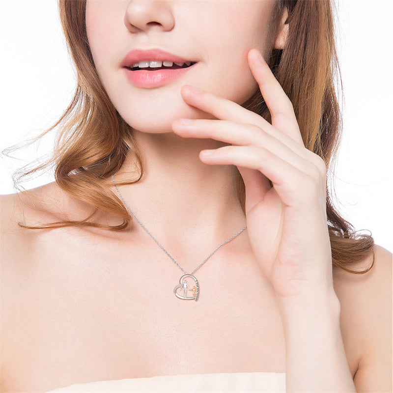 Sterling Silver Heart Father Daughter Pendant Necklace for Daughter