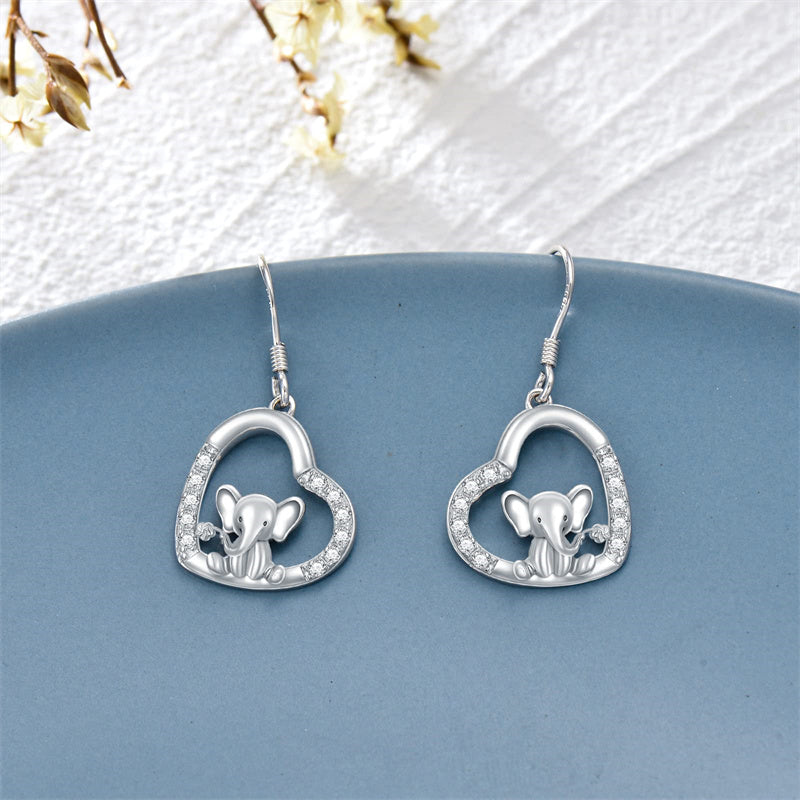 Sterling Silver Elephant Drop Earrings