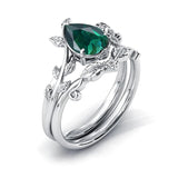 Sterling Silver 10K 14K 18K Gold 1ct Pear Shaped Gemstone Gemstone Engagement Ring Wedding Ring Sets