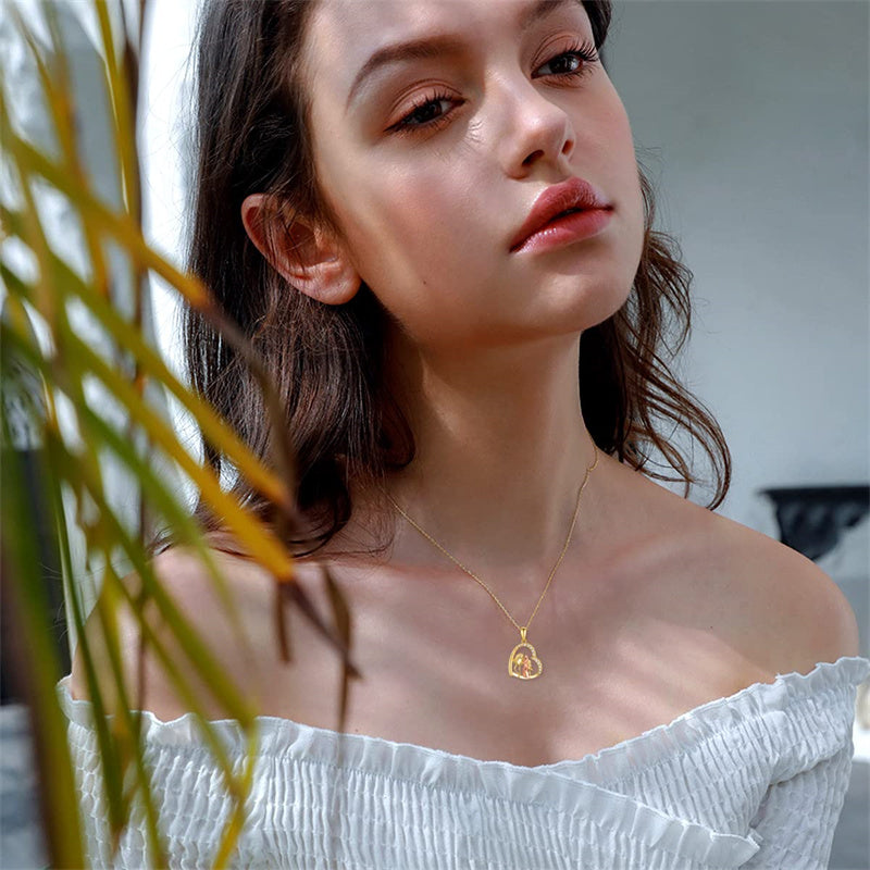 14K Gold Horse and Girl Heart Pendant Necklace