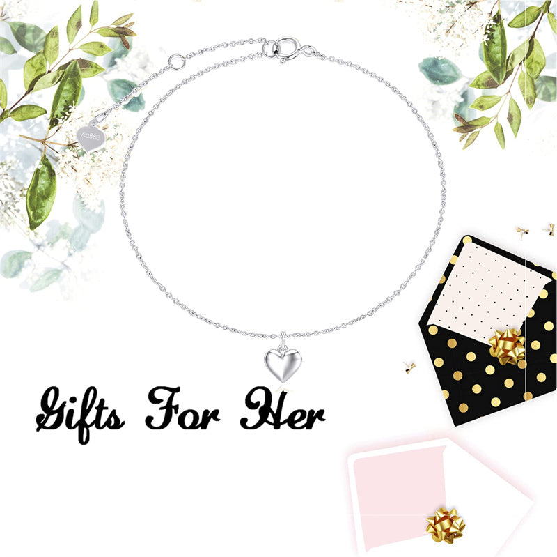 14k Gold Puff Heart Single Layer Anklet