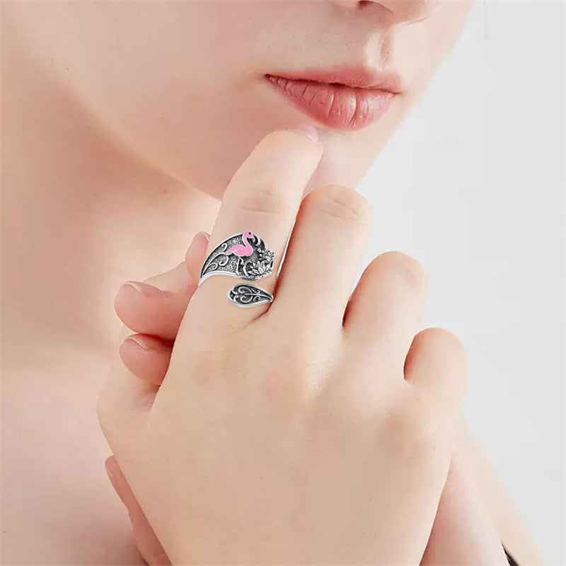 Sterling Silver Hummingbird Butterfly Bee Red Cardinal Pink Flamingo Adjustable Spoon Ring