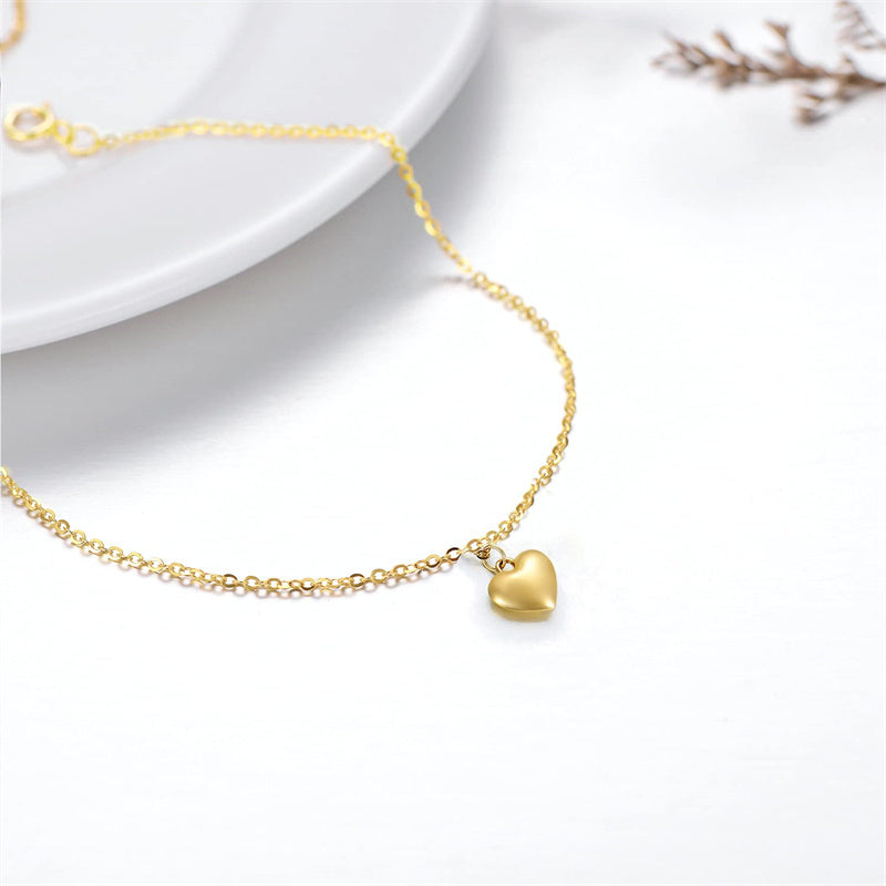 14k Gold Puff Heart Single Layer Anklet