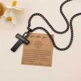 Stainless Steel Bible Verse Cross Necklace for Men with Cuban Chain