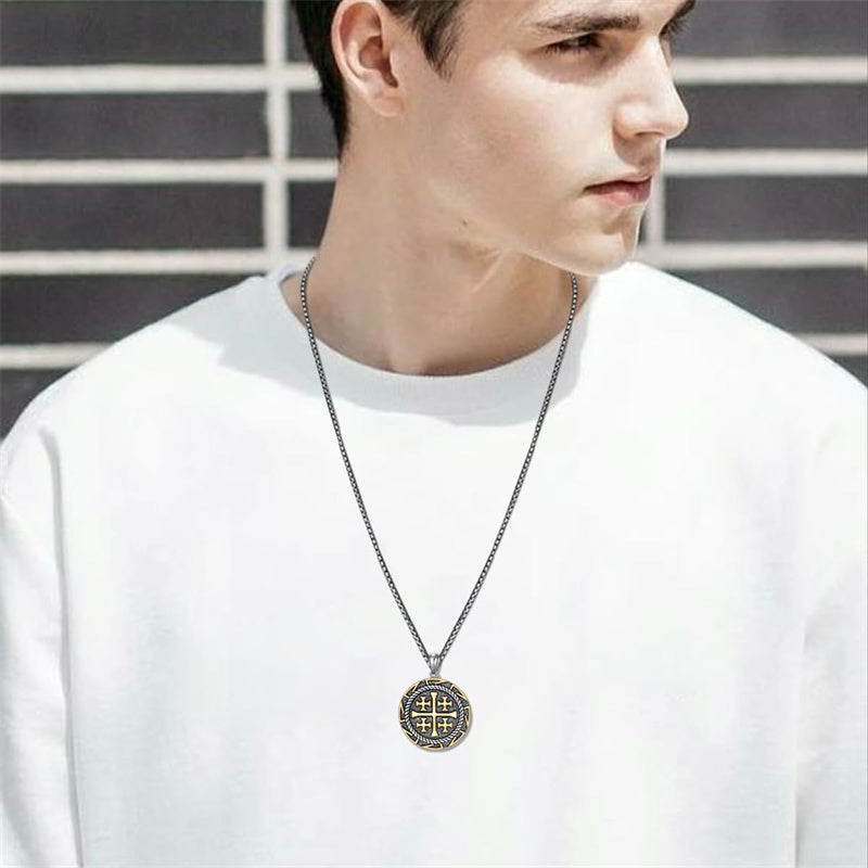 Sterling Silver Jerusalem Cross Pendant Necklace for Men