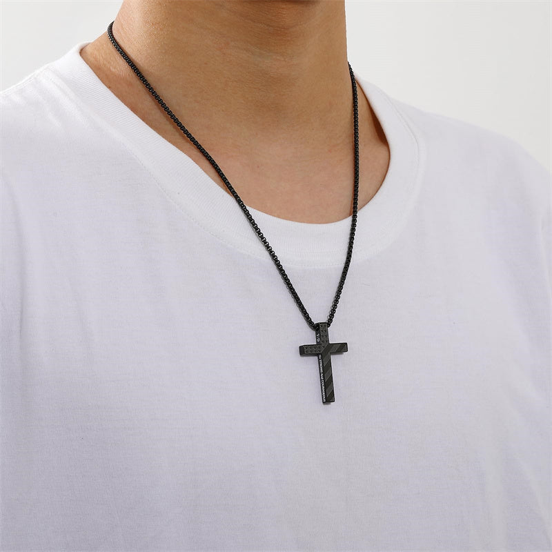 Stainless Steel Bible Verse Religious Cross Necklace for Men