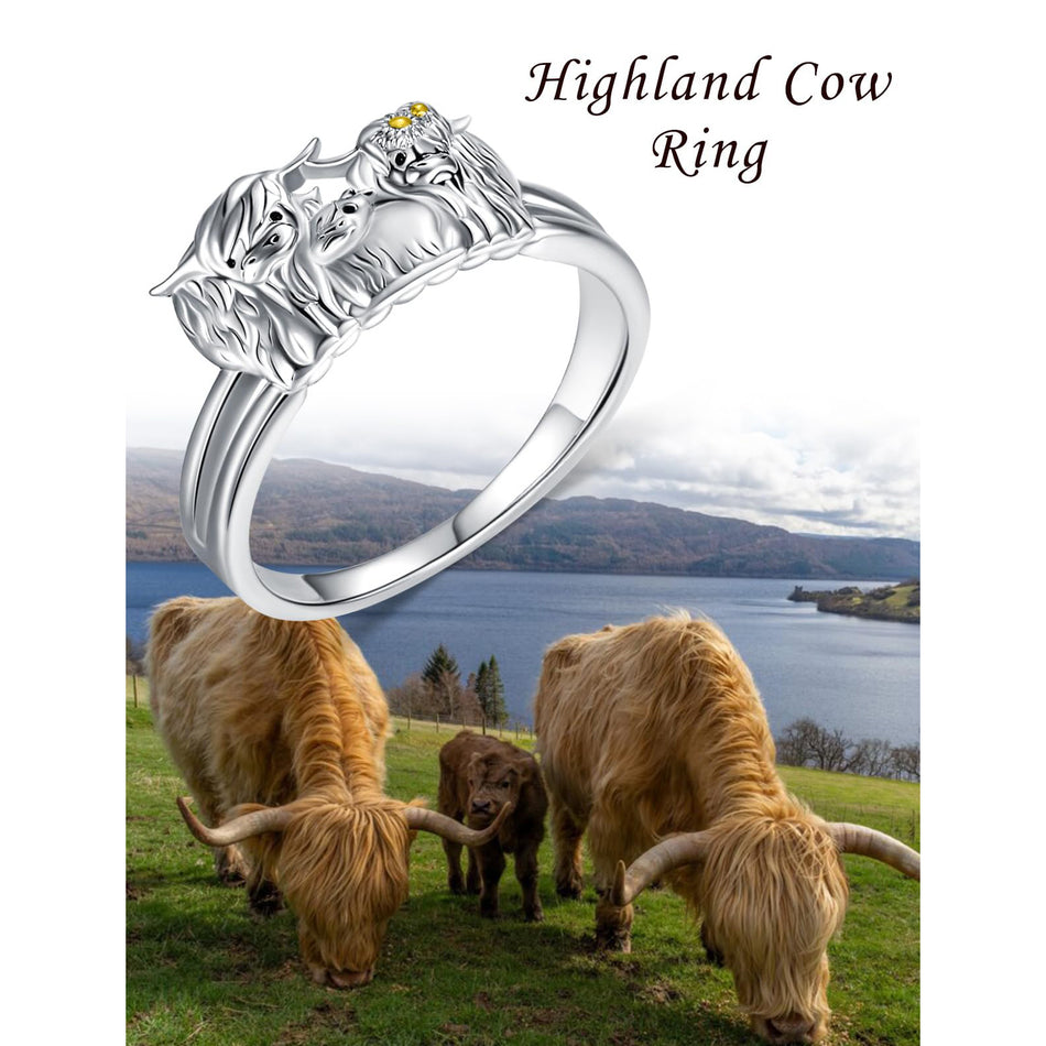 Sterling Silver Family Highland Cow Ring Animal Ring