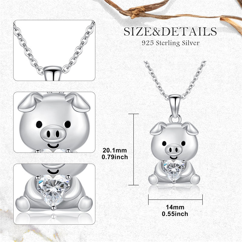 Sterling Silver 12 Month Birthstones Pig Pendant Necklace