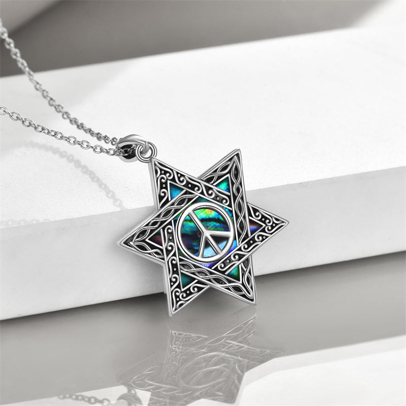 Sterling Silver Star of David Cross Peace Sign Tree of Life Star Pendant Necklace