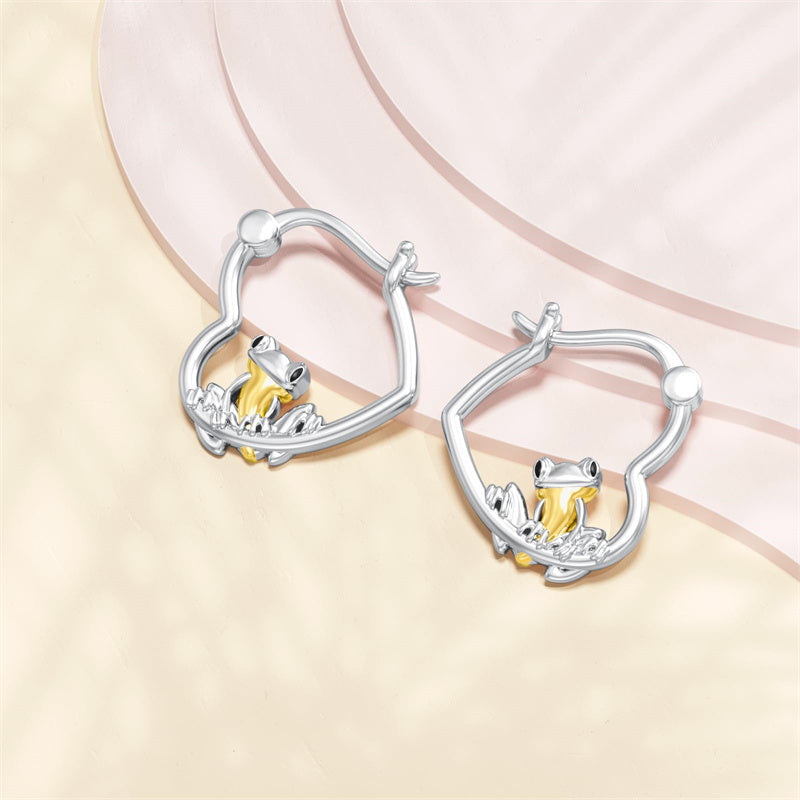 Sterling Silver Fox Frog Leopard Peacock Puppy Animal Hug Hoop Earrings