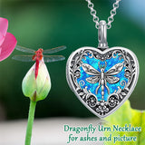Sterling Silver Personalized Photo Engraved Abalone Shell Butterfly Dragonfly Urn Necklace for Ashes
