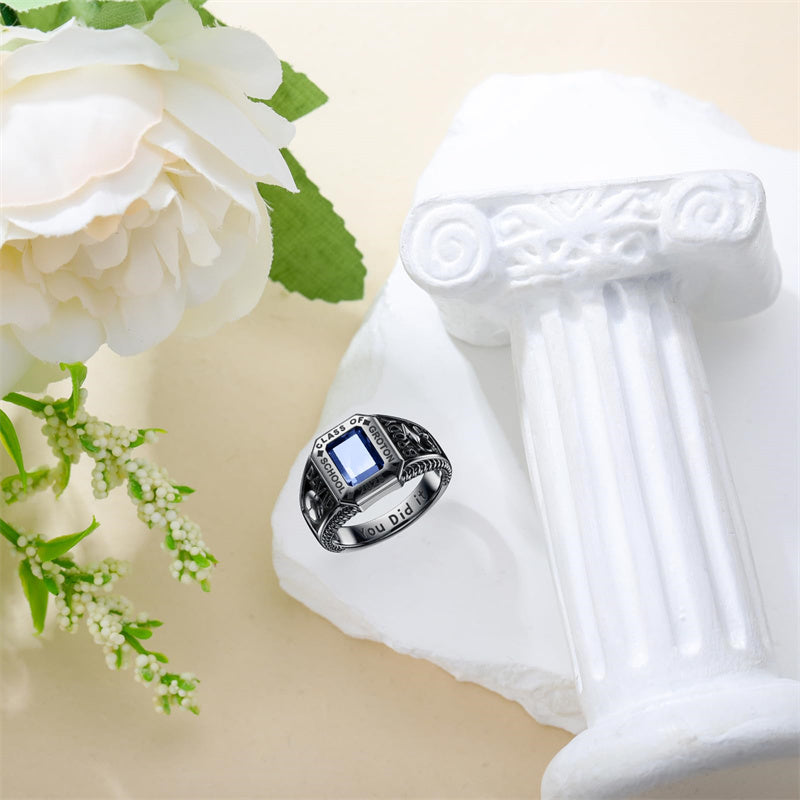 Sterling Silver Personalized Pattern High School College Class Ring Gift for Men