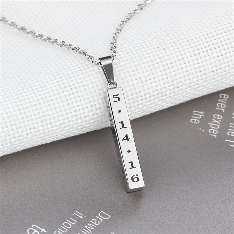 Stainless Steel Personalized Engraved Vertical Bar Necklace