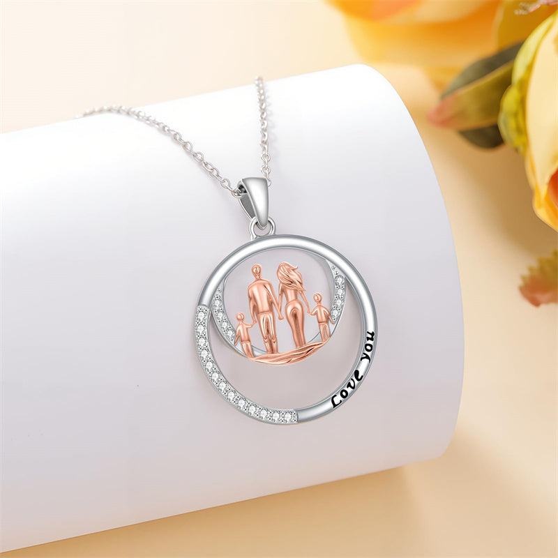 Sterling Silver Family Pendant Necklace Engraved with Love You