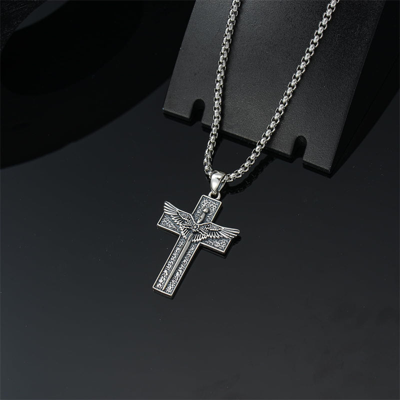 Sterling Silver Cross Christian Pendant Necklace for Men