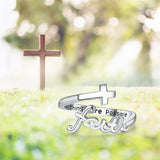 Sterling Silver Adjustable Cross Inspirational Ring With Engraved