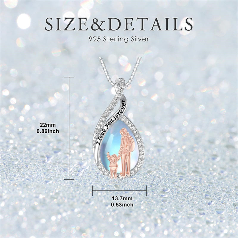 Sterling Silver Moonstone Father-Daughter Pendant Necklace Engraved with I Love You Forever