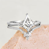 Sterling Silver 10K 14K 18K Gold Kite Cut Gemstone Wedding Ring Set