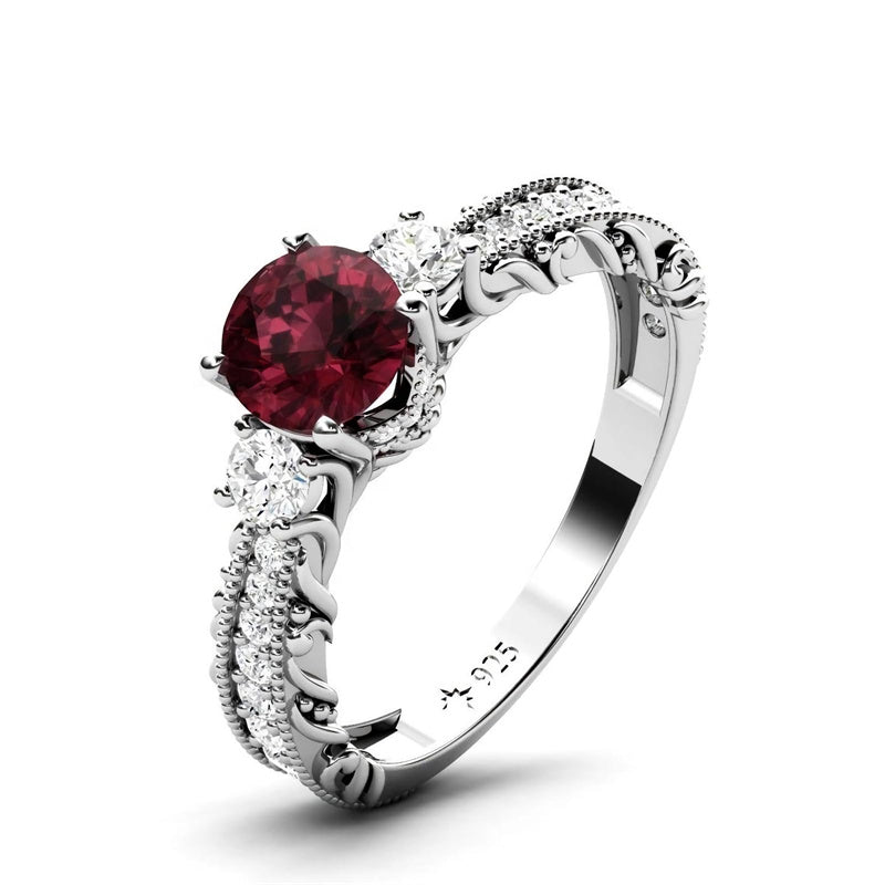 Sterling Silver 10K 14K 18K Personalized Engraved 1 Carat  Round Birthstone Engagement Ring