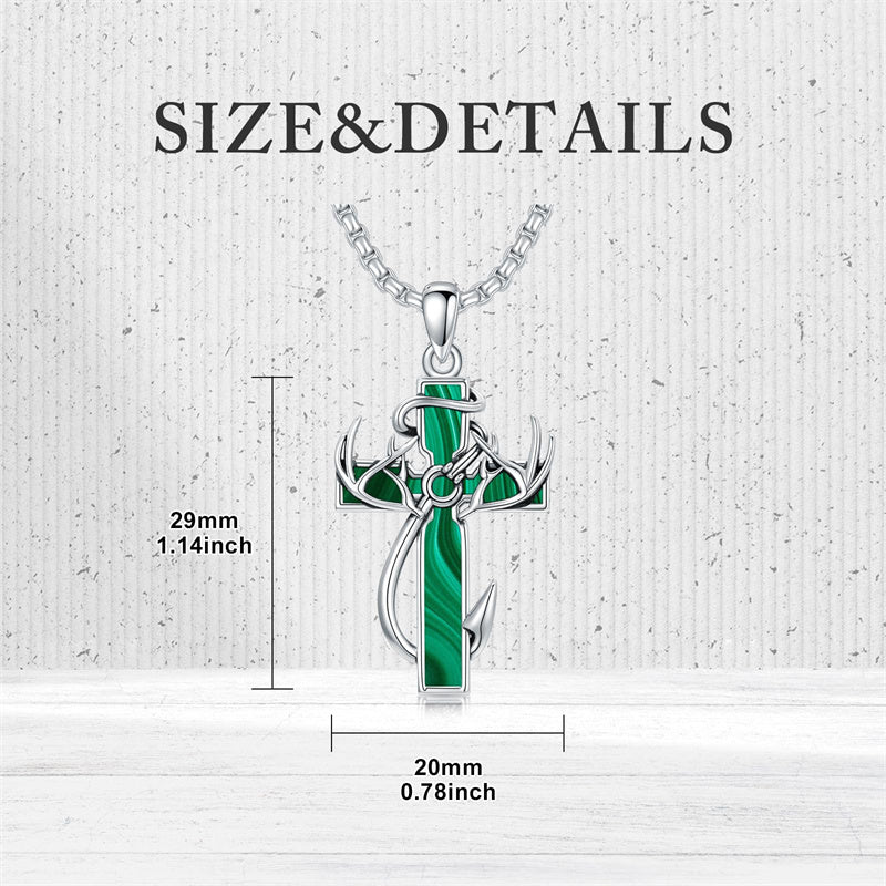 Sterling Silver Fish Hook Cross Pendant Necklace for Men