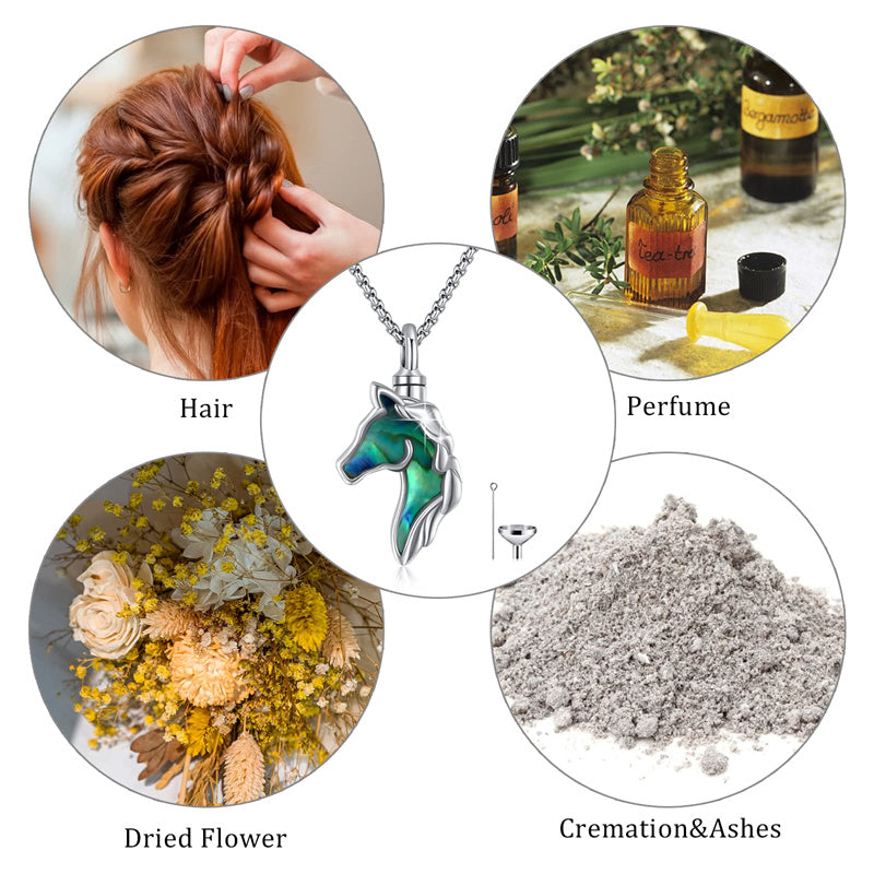 Sterling Silver Abalone Shell Horse Urn Necklace for Ashes