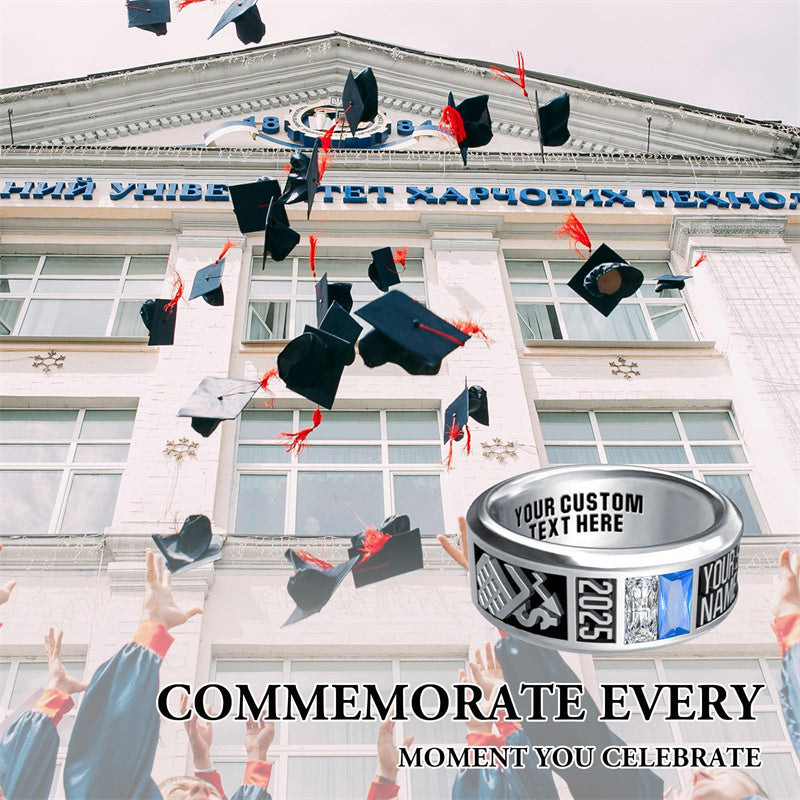 Sterling Silver Personalized 2 Birthstone Engraved 2025 Class Ring